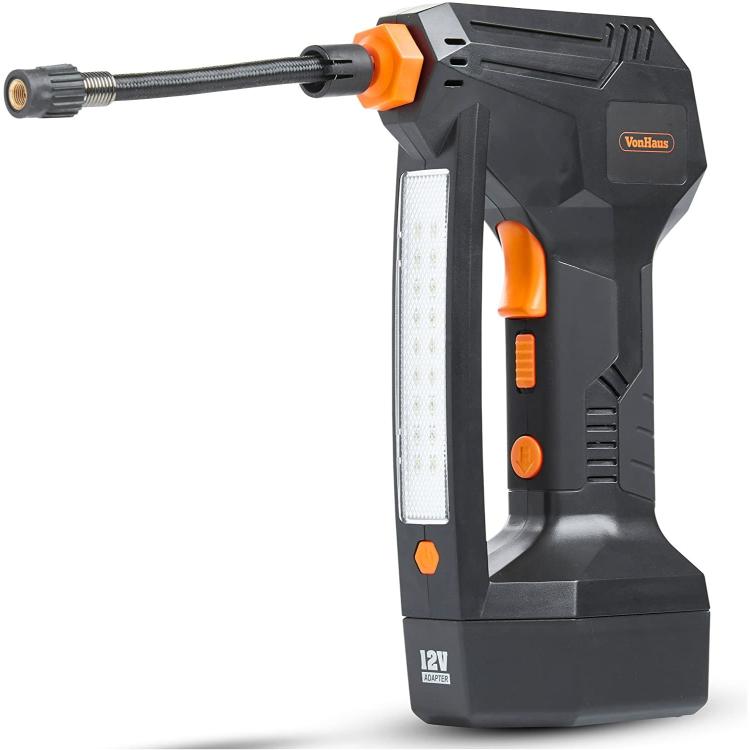 VonHaus prenosni polnilec in zračni kompresor s cevjo, 12 V naprava.