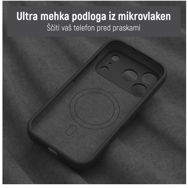 Notranjost ovitka N‑Soft Magnetic z mehko podlogo iz mikrovlaken za zaščito telefona pred praskami.