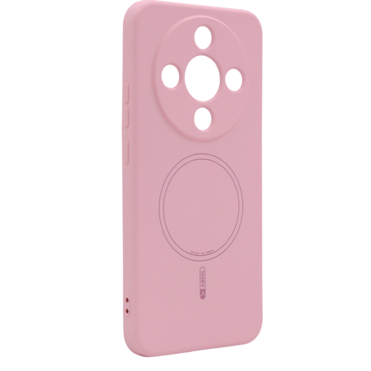 Prosojen zaščitni ovitek za Honor Magic8 Lite v rožnati barvi z označenim svetlo sivim magnetnim krogom.
