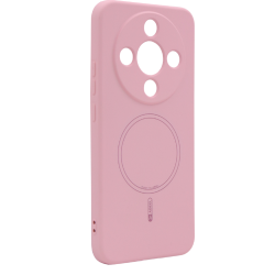 Prosojen zaščitni ovitek za Honor Magic8 Lite v rožnati barvi z označenim svetlo sivim magnetnim krogom.