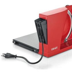 Rdeč rezalnik GRAEF z zložljivo ploščo, vidnim napajalnim kablom in predalom za shranjevanje kabla