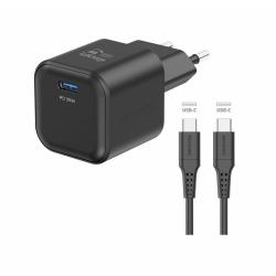 Hitri stenski polnilnik Swissten GaN 35 W v elegantni črni izvedbi z USB‑C priključkom in podporo Power Delivery omogoča učinkovito polnjenje pametnih telefonov, tablic, prenosnikov in drugih sodobnih naprav.