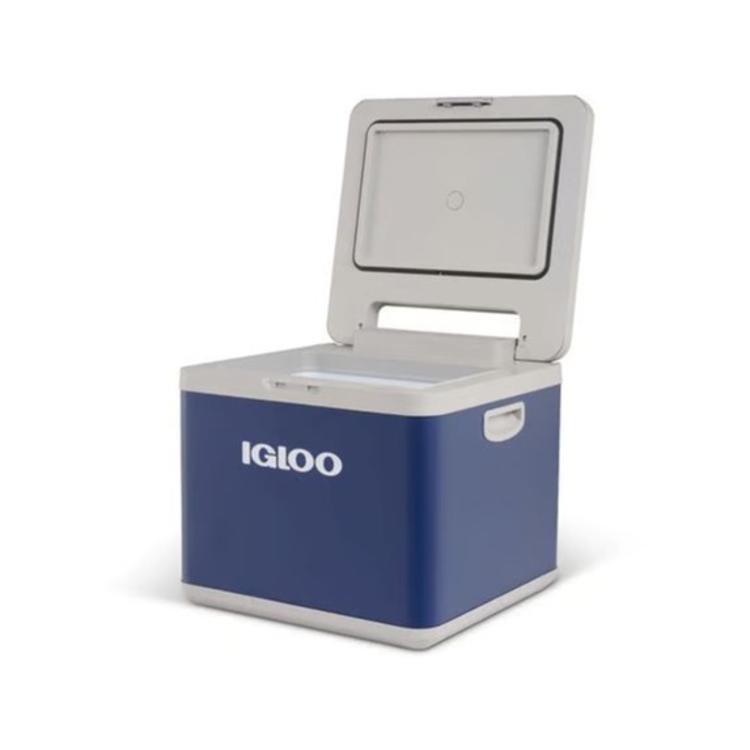 Igloo hladilna torba z odprtim pokrovom, pogled pod kotom.