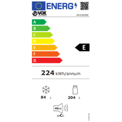 Kombiniran hladilnik VOX KK 3400S E, E, H:204 L, Z:84 L, Less Frost, srebrn