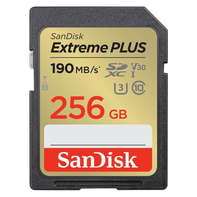 Spominska kartica SanDisk SDXC 256GB Extreme Plus, 190/130MB/s, UHS-I, C10, U3, V30
