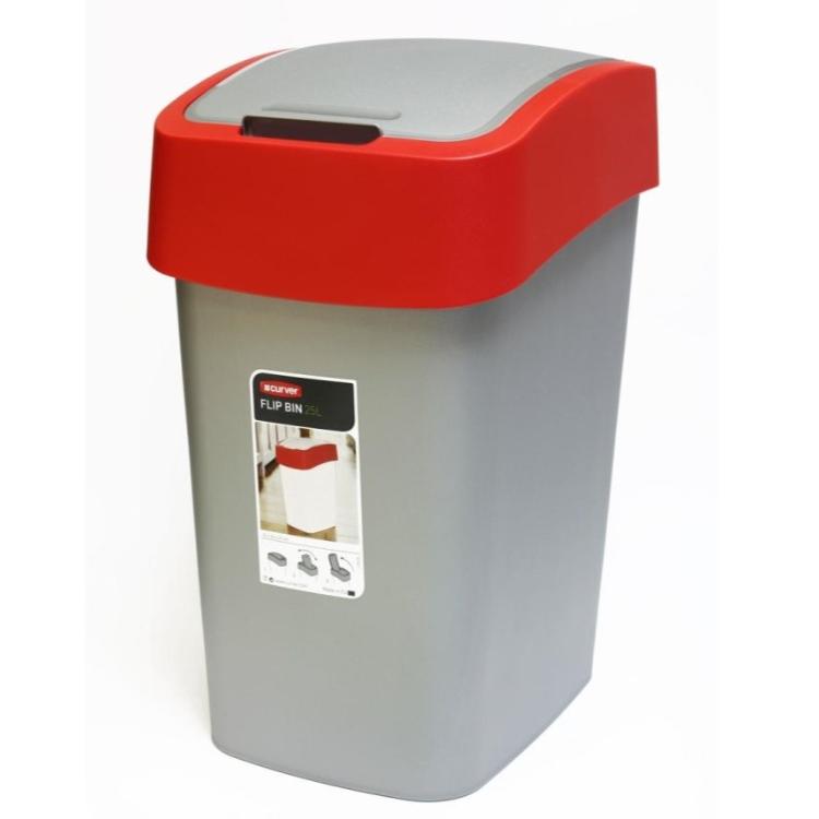 Koš za smeti Flip, 45 l, rdeče/srebrn