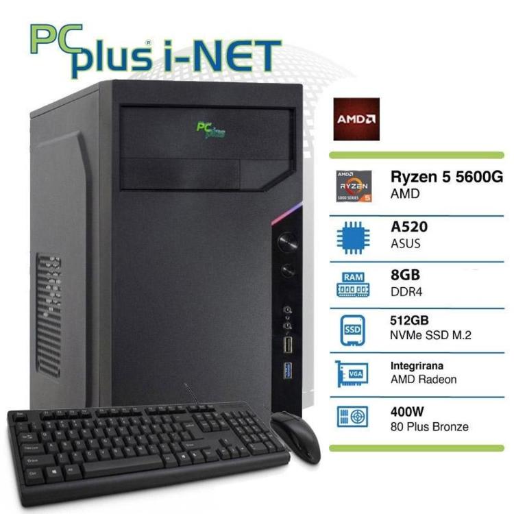 Namizni računanik PCPLUS i-NET Ryzen 5 5600G 8GB 512GB NVMe M.2 SSD