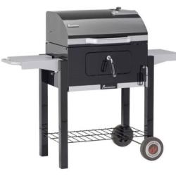 Klasični ogljeni žar Landmann s pokrovom, stranskima poličkama in kolesi.