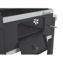 Sprednja vrata ogljenega žara Landmann z nastavljivim dovodom zraka in pepelnikom.