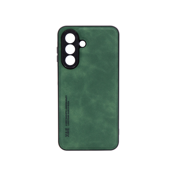 Zelen ovitek s teksturo usnja za Samsung Galaxy A27 5G z elegantnim videzom, ojačanim okvirjem in natančno oblikovanimi izrezi za kamero nudi zanesljivo zaščito ter udoben oprijem.