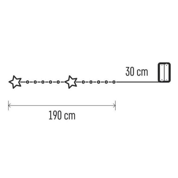 Božična veriga zlata zvezdice 20 LED, 1,9 m, 2x AA, notranji, topla bela_1
