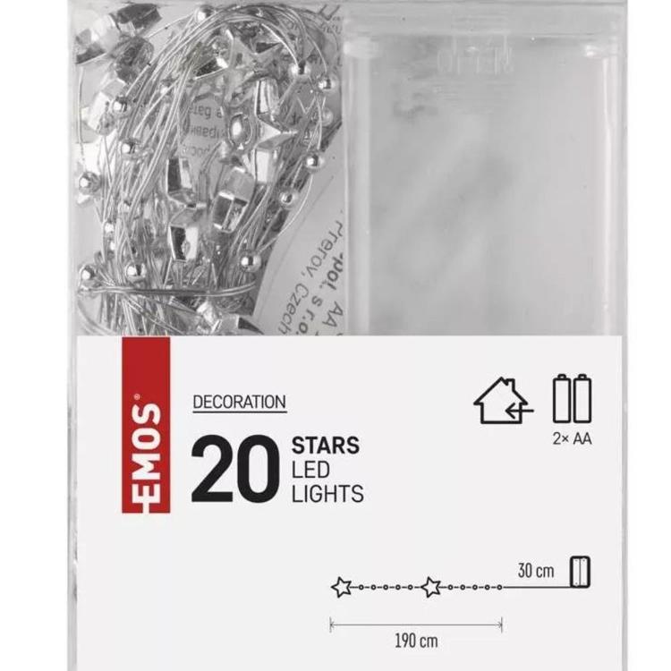 Božična veriga zlata zvezdice 20 LED, 1,9 m, 2x AA, notranji, topla bela_2
