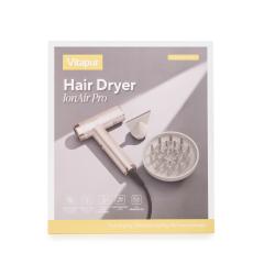 Embalaža Vitapur Hair Dryer IonAir Pro s sušilnikom in nastavkoma za oblikovanje ter sušenje las.