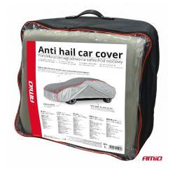 Embalaža zložene prevleke z ročajem in napisom "Anti hail car cover", prikazane velikosti in lastnosti.