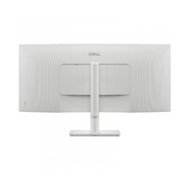 Dell S3425DW, zadnja stran monitorja, belo ohišje, minimalističen dizajn, nastavljivo stojalo.
