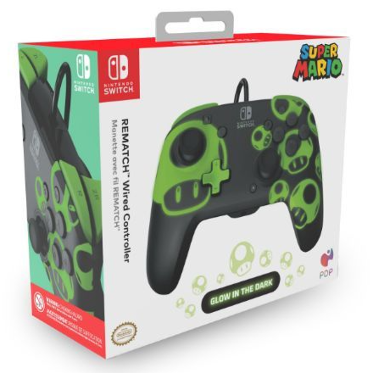 Kontroler PDP Rematch za Nintendo Switch, 1UP Glow in the Dark, črna/zelena