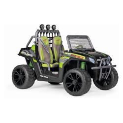 Otroški električni avto z dvema sedežema v črno-zeleni barvi, pogled spredaj pod kotom