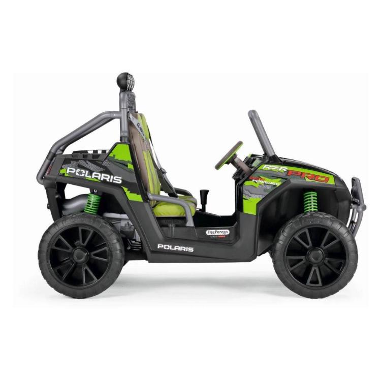 Otroški električni avto z dvema sedežema v črno-zeleni barvi, stranski pogled