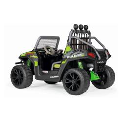 Otroški električni avto z dvema sedežema v črno-zeleni barvi, pogled od zadaj pod kotom