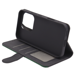 Črna preklopna torbica za Honor 600 Lite z magnetnim zapiranjem, notranjim TPU ohišjem, režami za kartice in funkcijo stojala nudi celovito zaščito in praktično uporabo.