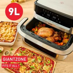 Tefal cvrtnik z 9 L kapaciteto (GiantZone), odprtim predalom in pripravljeno hrano (piščanec, zelenjava, pica)