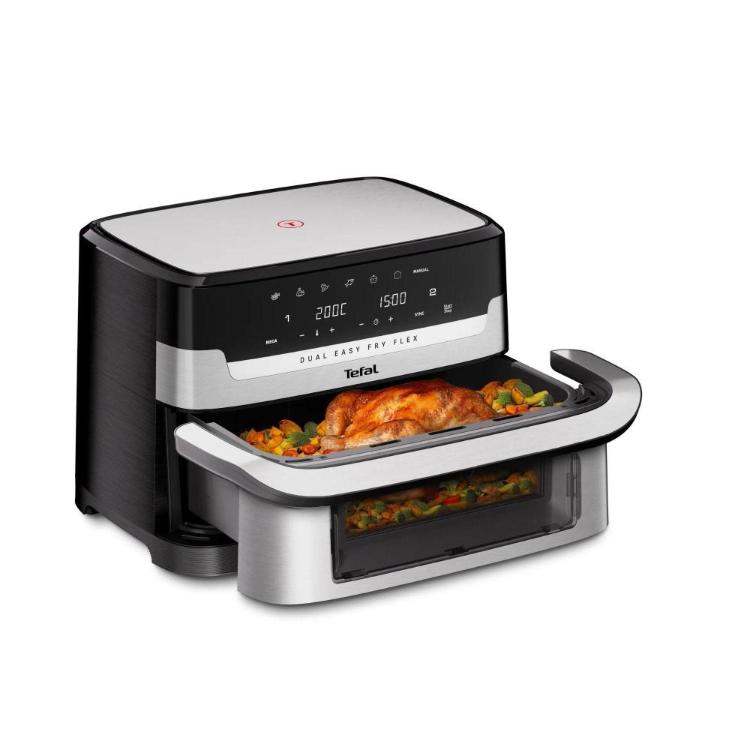Tefal Dual Easy Fry Flex cvrtnik z digitalnim zaslonom, dvema temperaturama in velikim predalom za pripravo celotnega piščanca