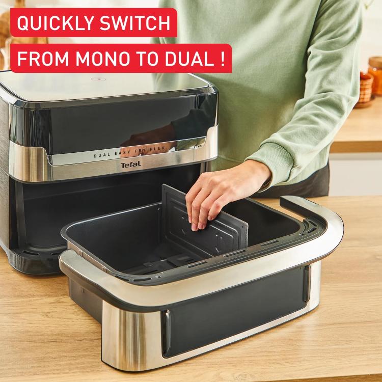 Tefal Dual Easy Fry Flex z odstranljivim razdelilnikom za preklop med enojnim in dvojnim načinom kuhanja