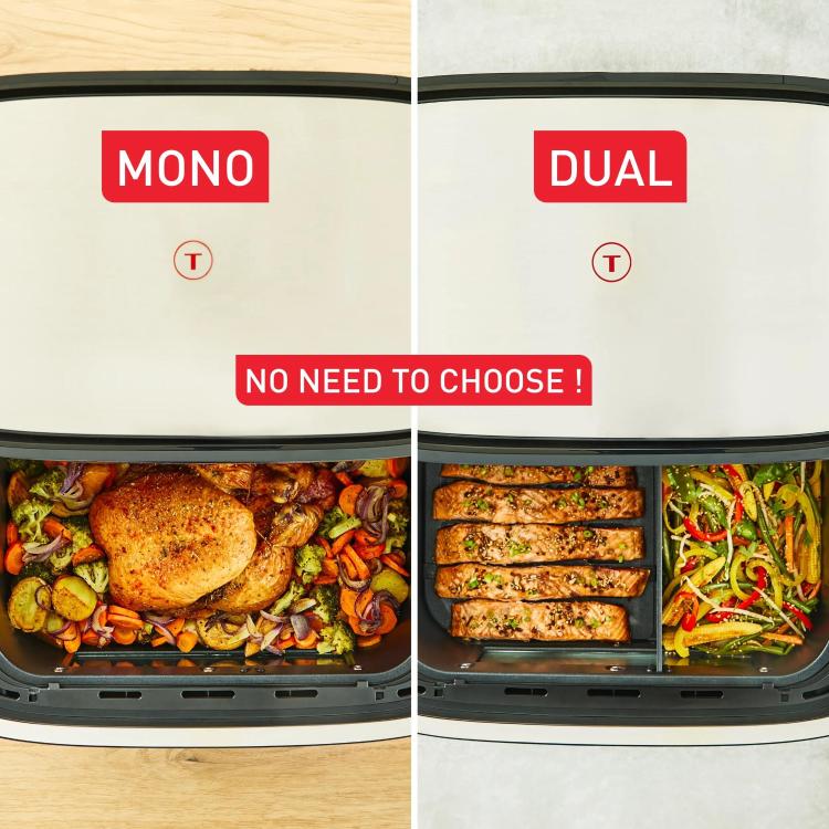 Primerjava Tefal Dual Easy Fry Flex med “mono” in “dual” načinom z enojno ali razdeljeno kuhalno cono