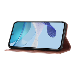 Roza-zlata preklopna torbica WLGO Butterfly za Samsung Galaxy S26 FE z reliefnim cvetličnim vzorcem, magnetnim zapiranjem in funkcijo stojala.