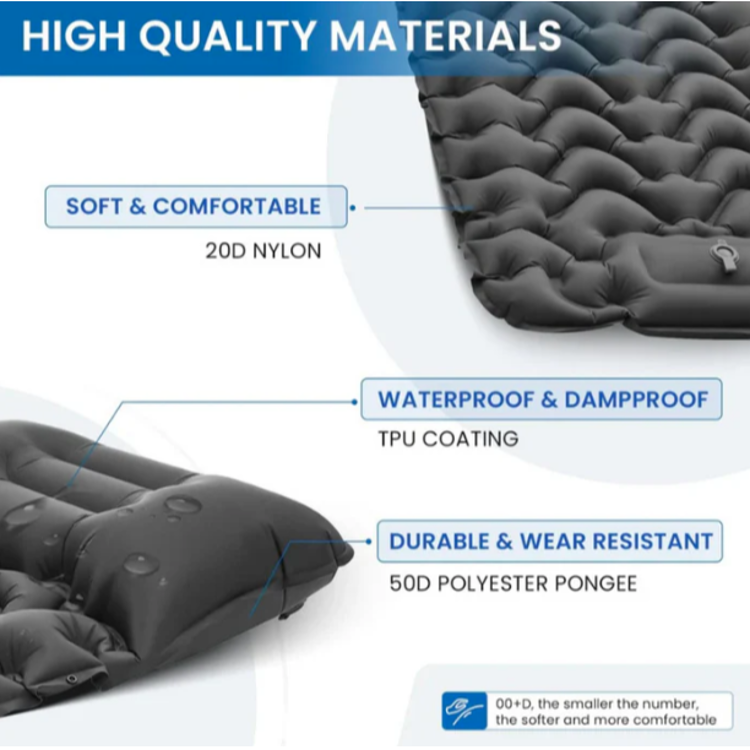 Kamping blazina KingCamp iz 20D najlona s TPU prevleko, vodoodporna in odporna proti obrabi.