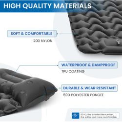 Kamping blazina KingCamp iz 20D najlona s TPU prevleko, vodoodporna in odporna proti obrabi.