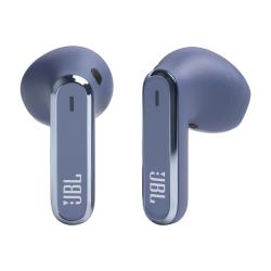 JBL Live Flex – pogled od spredaj na levo in desno brezžično slušalko z dolgim steblom in logotipom JBL.