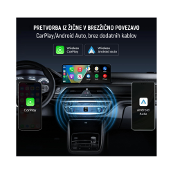 Pretvorba v brezžični CarPlay/Android Auto brez kablov; univerzalni USB‑A avto adapter.
