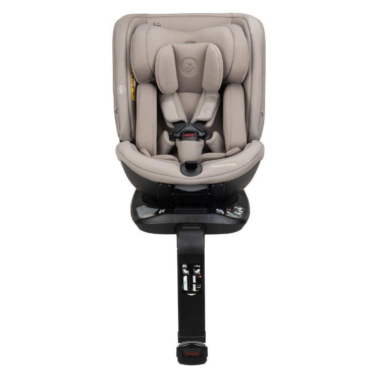 Avtosedež Maxi‑Cosi Spinel 360 Plus truffle, sprednji pogled z oblazinjenim vložkom in 5‑točkovnim varnostnim pasom