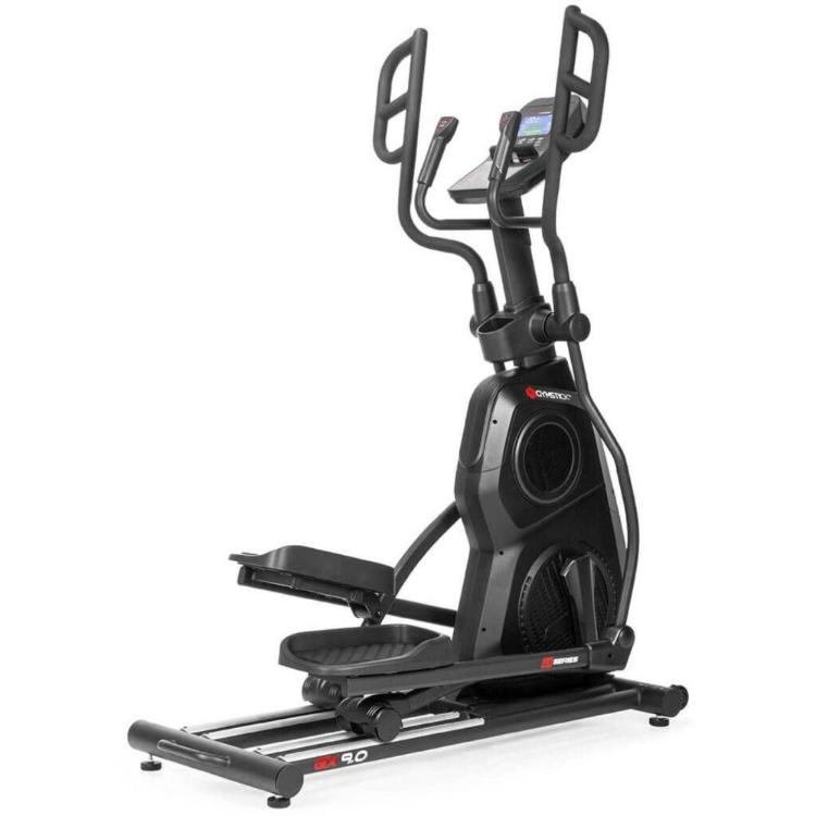 Gymstick GX9.0 Crosstrainer v stranskem pogledu, prikazuje robustno konstrukcijo, vztrajnik in vodila.