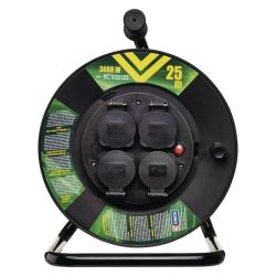 Zunanji kolutni podaljšek Emos 25 m / 4 vtičnice / črni / guma / 230 V / 1,5 mm2