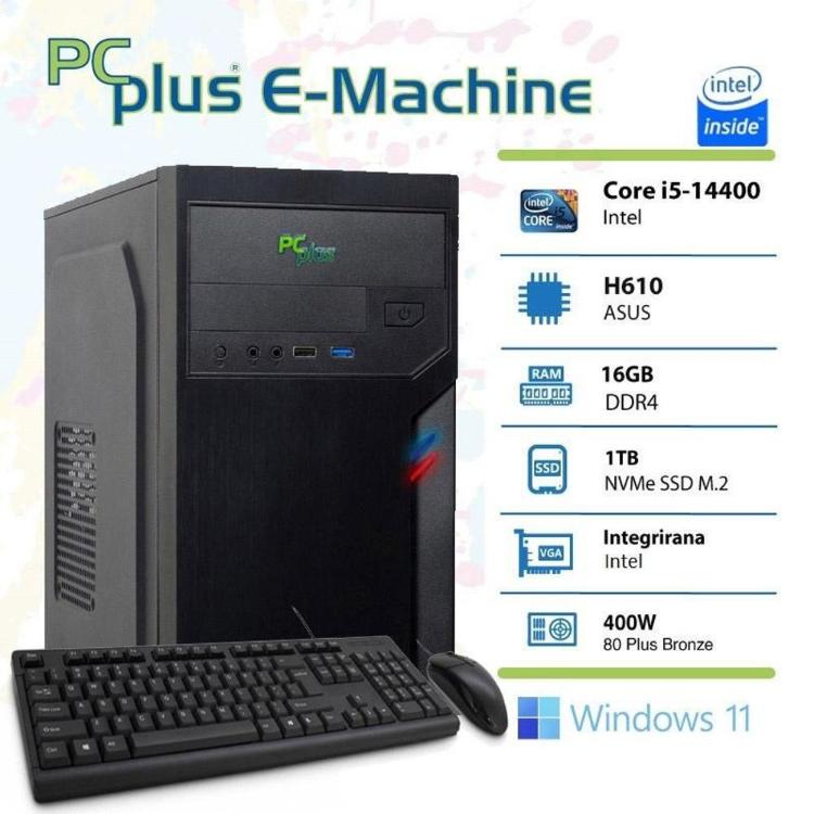 Namizn računalnik PCPLUS E-machine i5-14400 16GB 1TB NVMe SSD Windows 11 Pro