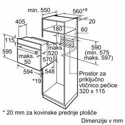 Vgradna pečica Bosch HBF133BR0, 66 l, 3,3 kW