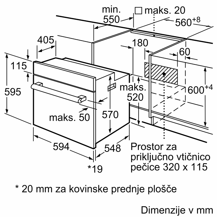 Vgradna pečica Bosch HBF133BR0, 66 l, 3,3 kW