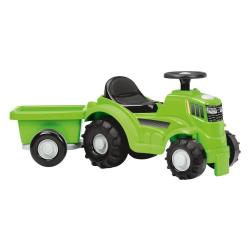 Otroški poganjalec v obliki traktorja s prikolico v zeleni barvi