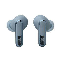 Brezžične ušesne slušalke modre barve, pogled od spredaj