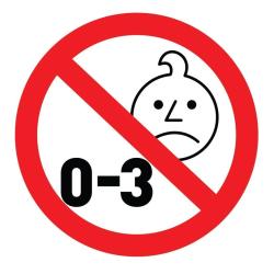 Opozorilni simbol prepovedi za otroke od 0 do 3 let zaradi majhnih delov.