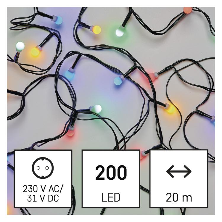 Božična cherry veriga kroglice 200 LED, 20 m, zunanja in notranja, večbarvna