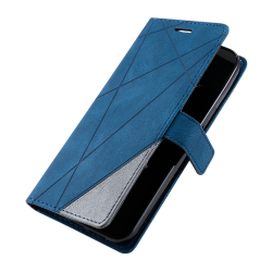 Modra preklopna torbica WLGO Lines za Xiaomi Redmi A7 Pro z magnetnim zapiranjem in elegantnim geometrijskim vzorcem.