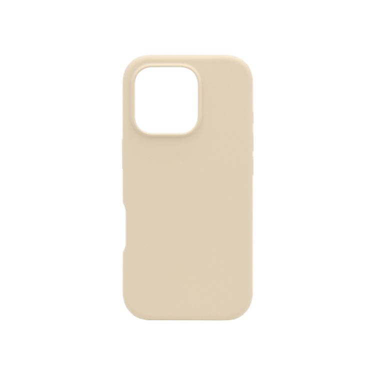 Bež silikonski ovitek za Apple iPhone 16 Pro, tanek zaščitni etui z mehko površino in izrezom za kamero.