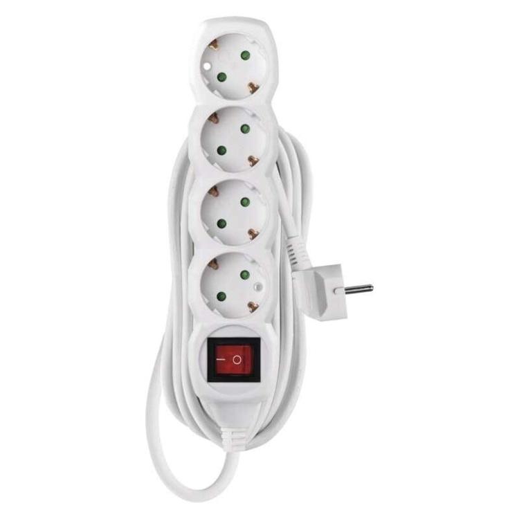 Podaljšek Emos 5 m / 4 vtičnice / s stikalom / beli / PVC / 1,5 mm2