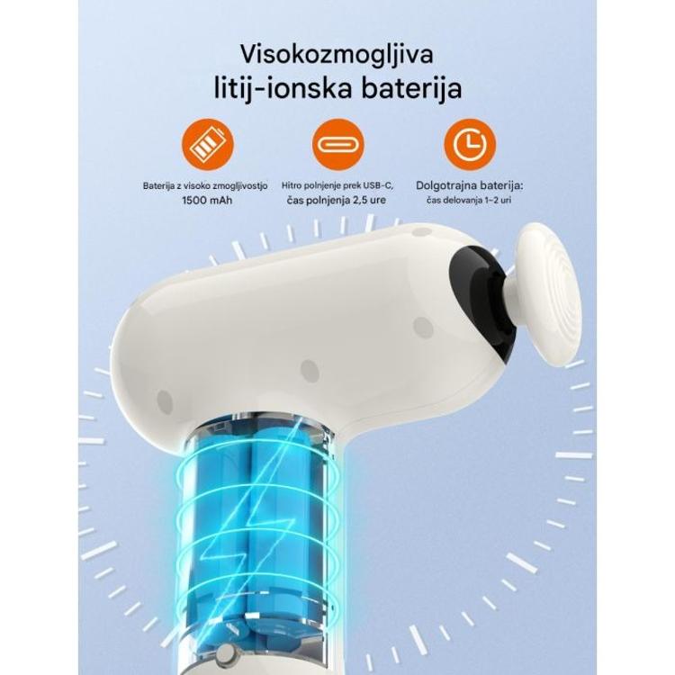 Masažna mini pištola TAOTRONICS, bela