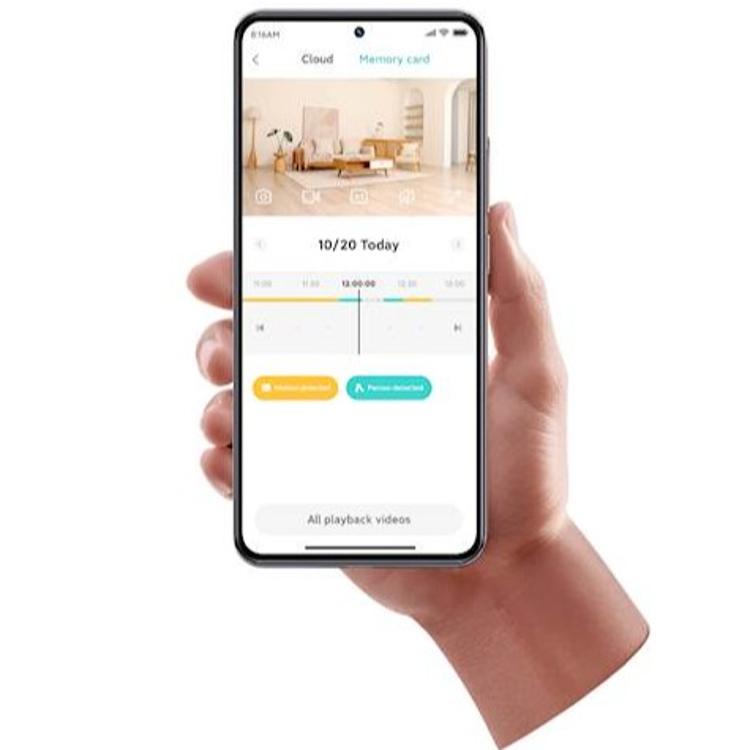 Prikaz mobilne aplikacije Xiaomi Home za oddaljen pregled posnetkov in upravljanje pametne kamere Xiaomi C301.