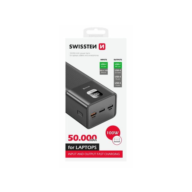 Prenosna baterija Swissten Power Line, 50000 mAh, 100 W PD