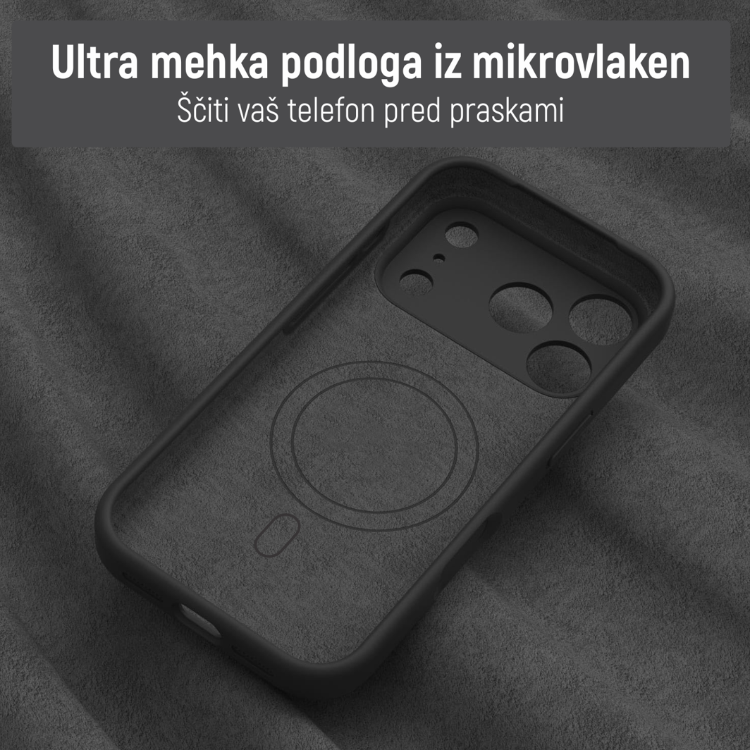 Notranjost ovitka N‑Soft Magnetic z mehko podlogo iz mikrovlaken za zaščito telefona pred praskami.
